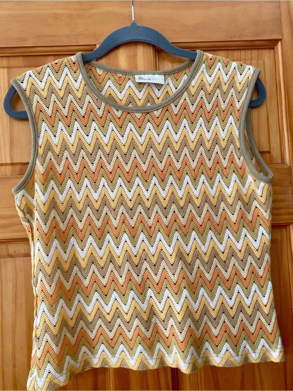BHS Chevron Crochet Knit Tank Top Boho Zigzag Sleeveless Sweater Italy L